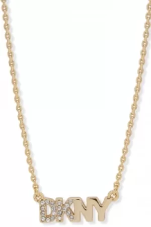 DKNY Jewellery Gold Coloured 16" Pave Logo Pendant Necklace 60559642