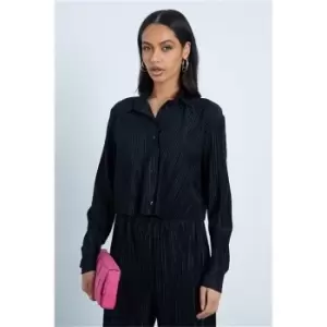 I Saw It First Black Co-Ord Plisse Cropped Long Sleeve Shirt - Black