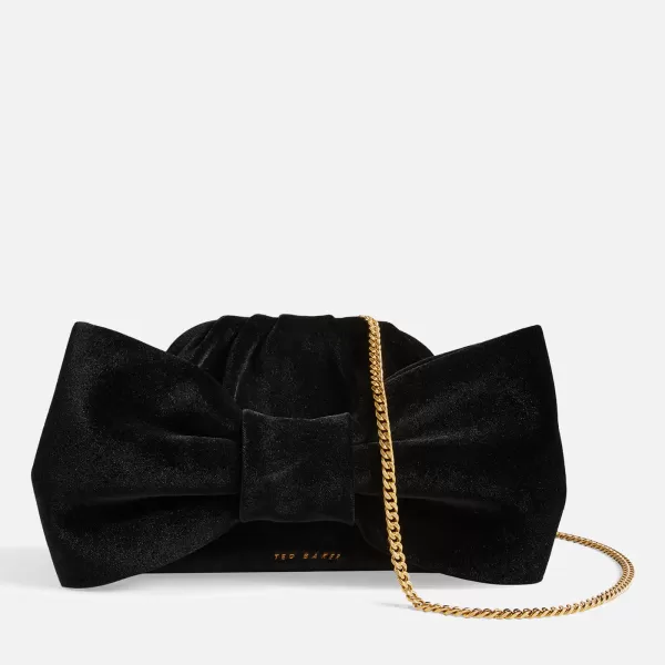 Ted Baker Womens Niasie Velvet Bow Clutch Bag - Black