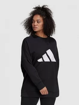 Adidas Future Icons 3 Bar Crew - Plus Size, Black, Size 1X, Women