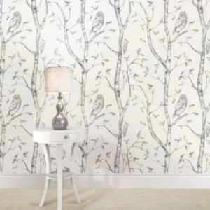 Wallpops Owls In The Woods Grey Peel Stick Wallpaper L5500mm W520mm