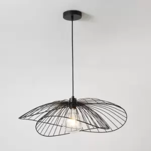 Harperliving - Contemporary Medium Black Pendant Ceiling Light. Twin Shades made with curved metal threads, 65cm Diameter. Adjustable height