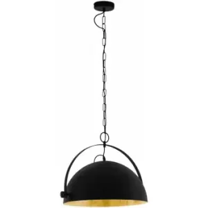 Hanging Ceiling Pendant Light Black & Gold Dome 1 x 60W E27 Feature Lamp