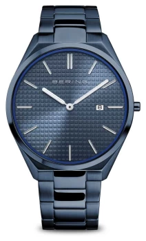 Bering Ultra Slim Mens Polished/Brushed Blue Blue Watch