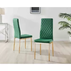 Furniture Box 6X Milan Kitchen Dining Chair Green Velvet Gold Legs