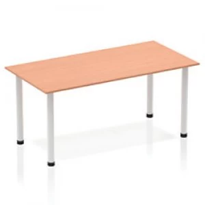 Impulse Straight Table 1600 Beech Post Leg Silver