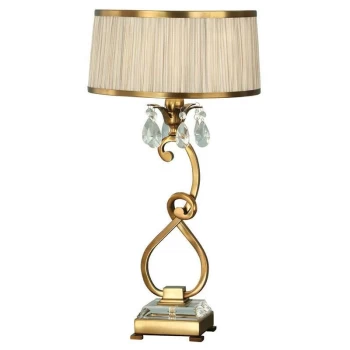 Interiors Oksana Antique Brass - 1 Light Medium Table Lamp Antique Brass with Beige Shade, E14