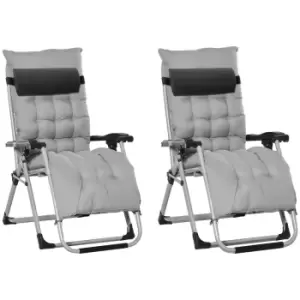 Outsunny 2pc Reclining Zero Gravity Cushioned Chairs - Light Grey