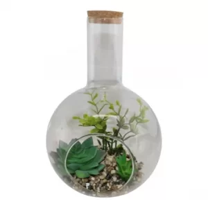 Large Faux Succulent In Glass Terrarium