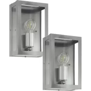 2 PACK IP44 Outdoor Wall Light Stainless Steel Box 1x 60W E27 Porch Lamp