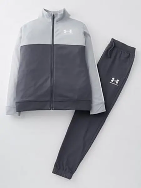 Under Armour Junior Boys Colourblock Knit Track Suit - Grey/White, Grey, Size XL