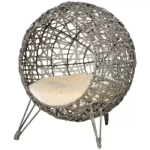 Pawhut Rattan Wicker Elevated Cat House w/ Cushion - Grey