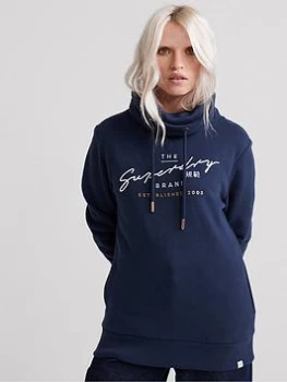 Superdry Applique Funnel Hoodie - Navy, Size 6, Women