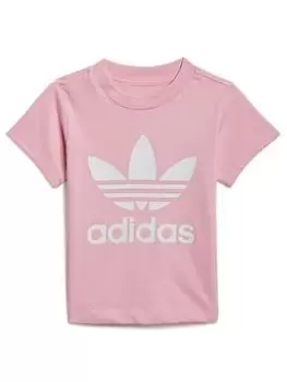 adidas Originals Infant Unisex Trefoil T-Shirt - Pink/White, Size 0-3 Months, Women