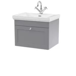 Nuie Classique 600mm Wall Hung 1-drawer Unit & Basin 1 Tap Hole - Satin Grey