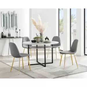 Furniture Box Adley Grey Concrete Effect Storage Dining Table and 4 Grey Corona Gold Leg Chairs