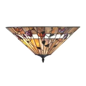 Bernwood 2 Light Medium Ceiling Flush Light Dark Bronze, Tiffany Glass, E27