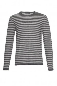 Mens French Connection Double Stripe Long Sleeved Top Mid Grey Marl