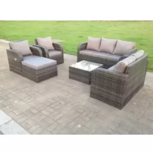 Fimous 6 Seater Outdoor Dark Grey Rattan Lounge Complete Sofa Set with Footstool