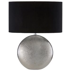 Premier Housewares Jasmin Table Lamp in Silver Ceramic with Black Shade