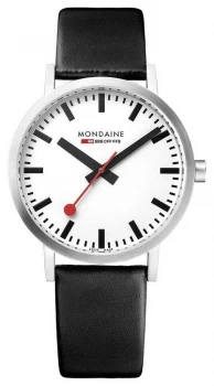 Mondaine Classic 36mm Black Leather White Dial Watch