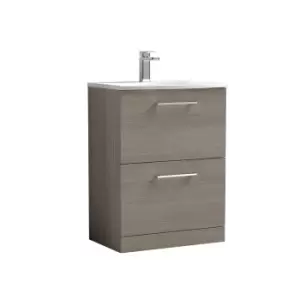 Nuie Arno 600mm Floor Standing 2 Drawer Vanity & Curved Basin Solace Oak