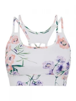 DKNY Blossom print lattice back sports bra White