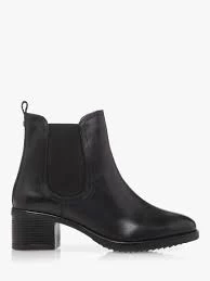 Dune Black Leather 'Olla' Mid Block Heel Ankle Boots - 3