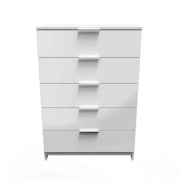 Welcome Furniture Ready Assembled Plymouth 5 Drawer Chest In White Gloss