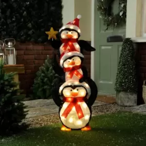 Festive 104cm Battery Operated Lit Penguin Family 40 Warm White LEDs