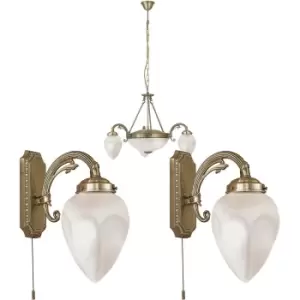 Ceiling Pendant Light & 2 x Matching Wall Lights Bronze & Satin Glass Chandelier