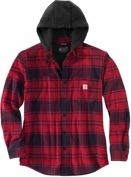 Carhartt Flannel Fleece Lined Hooded Shirt, red, Size L