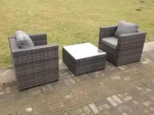 Fimous 2 Seater Outdoor Dark Grey Rattan Lounge Complete Sofa Set with Square Coffee Table