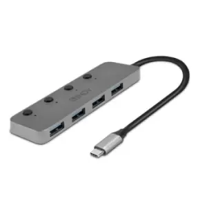 Lindy 43383 4 Port USB 3.2 Type C Hub with On/Off Switches,...