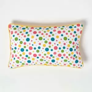 Homescapes - Cotton Multi Colour Polka Dots Rectangular Cushion Cover, 30 x 50cm - Multi Colour