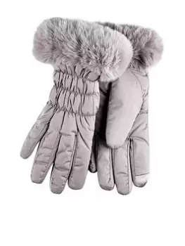 TOTES Water Repellent Padded Smartouch Gloves with Faux Fur Cuff - Grey, Size M/L, Women