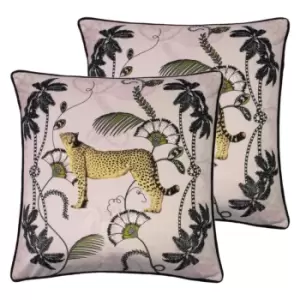 Paoletti Tropica Cheetah Twin Pack Polyester Filled Cushions Blush