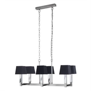 6 Light Pendant Chrome, Satin Silver, Black Shades, E14