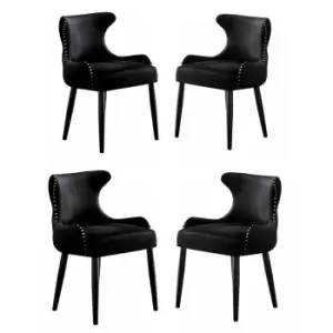 Oxford LUX Velvet Upholstered Dining Chairs Set of 4 - Black - Black