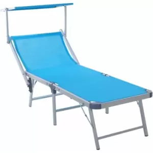 Outdoor Lounger Fold 180° Reclining Chair w/ Adjustable Canopy Blue - Outsunny