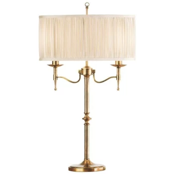 Interiors Stanford Antique Brass - 2 Light Table Lamp Antique Brass with Beige Shade, E14