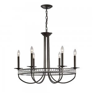 Round Ceiling Pendant 6 Light E14 Aged Bronze, Crystal