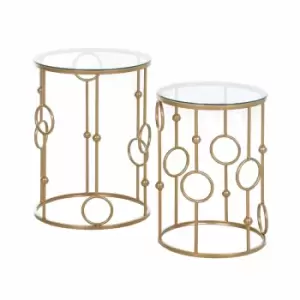 HOMCOM Set Of 2 Nesting Round Coffee Tables Gold