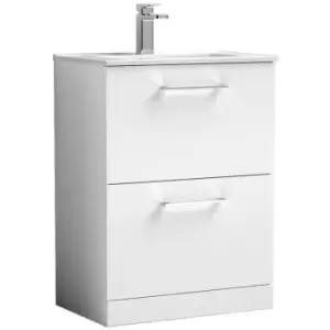 Nuie Arno Gloss White 600mm 2 Drawer Vanity Unit with 18mm Profile Basin - ARN133B - Gloss White