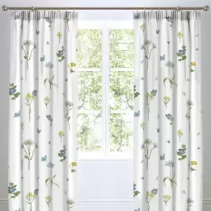 Emelia Floral Print Lined Pencil Pleat Curtains, Blue, 66 x 72" - Dreams&drapes