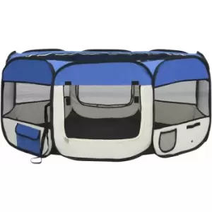 Vidaxl - Foldable Dog Playpen with Carrying Bag Blue 145x145x61cm Blue