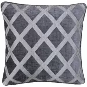 Riva Paoletti - Hermes Geometric Diamond Chenille Cushion Cover, Graphite, 45 x 45 Cm