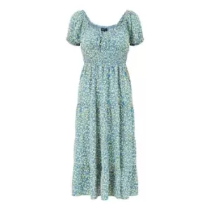 Mela London Blue Ditsy Flower Bardot Dress - Blue