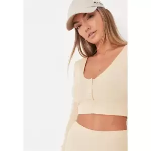 Missguided V Front Popper Ls Crop Top - Neutral