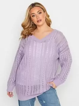 Yours Double V Stitch Jumper Purple, Purple, Size 22-24, Women